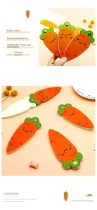 Macro detail of carrot shaped spiral notepad with diverse cute cartoon facial expressions