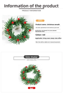 Macro detail of a 7cm Christmas wreath with red berries and green pine needles decoration