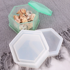 Macro view of hexagonal translucent silicone mold for DIY resin storage jewelry box