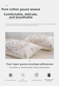 Detail of 4-layer pure cotton gauze pillowcase showing geometric pattern and envelope design
