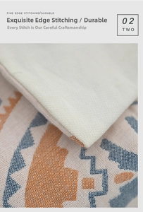 Detail of high-quality gauze cotton pillowcase with fine white stitched edge craft