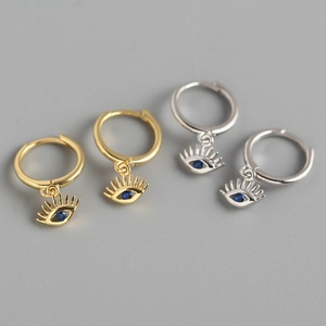 925 Sterling Silver Evil Eye Hoop Earrings For Women Blue Zirconia Eyelash Huggie Earrings Gold Silver Plated Jewelry