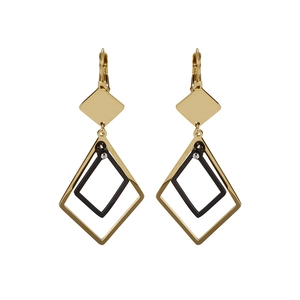 Fashionable geometric rhombus earrings in gold and black stainless steel for women