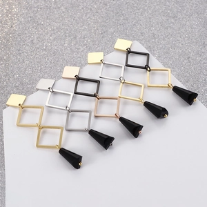 Minimalist stainless steel geometric diamond earrings with conical pendants in three colors