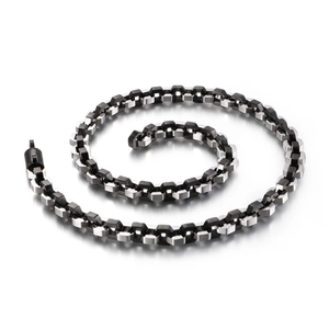 Men's geometric titanium steel necklace with black and silver box chain links