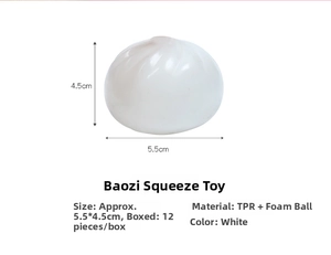 Detail showing 5.5x4.5cm white bun squeeze toy with TPR slow rebound texture
