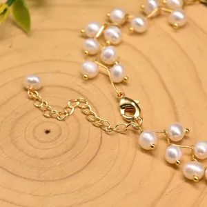 Double-layer natural freshwater pearl necklace with gold lobster clasp and extension chain