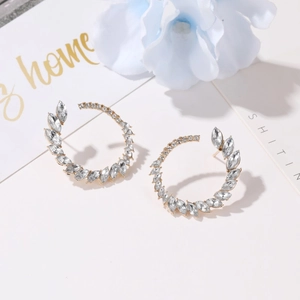 Elegant marquise zircon earrings with gold-toned floral wreath design for women