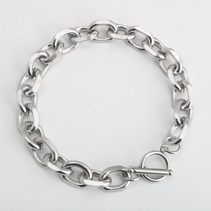 Stainless Steel Chain Bracelet With OT Toggle Clasp Minimalist Geometric Interlocking Link Jewelry For Men And Women
