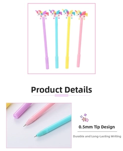 Close-up of 0.5mm durable nib for cartoon unicorn gel pens in macaron colors