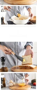 Detailed view of heat-resistant silicone kitchen utensils with ergonomic wood handles