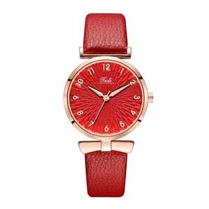 Fashionable red leather women's watch with rose gold case and numeral dial
