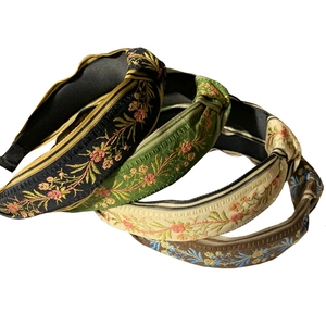 Set of four vintage embroidered wide-brim knotted headbands in floral jacquard fabric