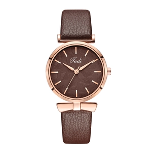 Women Fashion Quartz Watch PU Leather Strap Leaf Texture Dial Bowknot Detail Casual Elegant Wristwatch For Lady