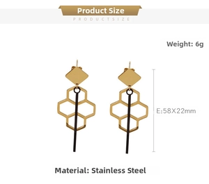 Size guide for geometric rhombus tassel earrings in stainless steel with 58mm length