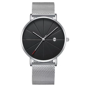 Men Quartz Watch Minimalist Ultra Thin Stainless Steel Mesh Band Date Display Fashion Business Casual Wristwatch