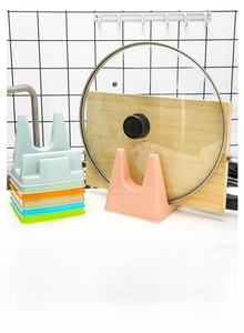 U-shaped multi-functional kitchen lid and cutting board rack in various vibrant colors