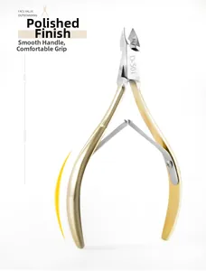 Macro detail of ergonomic golden handle and smooth grip on D-501 nail cuticle nipper