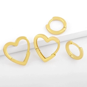 Minimalist Geometric Heart Round Hoop Earrings Gold Plated Copper Earring Post Ins Style Cute Jewelry For Women
