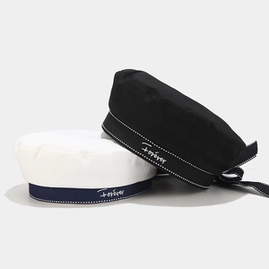 Black and white beret hats with ribbon bow and Forever embroidery embroidery decoration