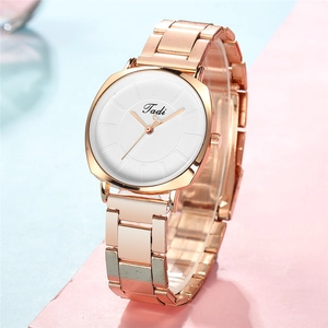 Women Fashion Quartz Watch Elegant Minimalist Simple Scale Dial Alloy Case Stainless Steel Link Bracelet Ladies Wristwatch