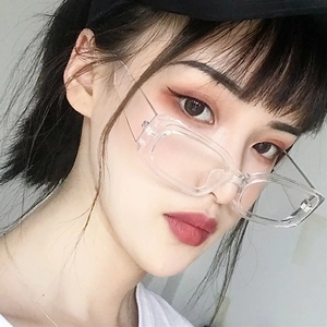 Retro transparent rectangle sunglasses for adults with stylish clear frames and lenses