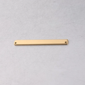Detailed top view of a gold rectangular stainless steel connector with double holes