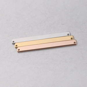 Polished stainless steel rectangular bar connectors in silver, gold, and rose gold finishes
