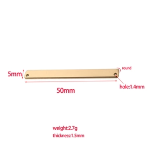 Polished gold stainless steel 50mm rectangular connector with precise size markings