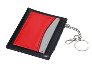 Women's slim leather coin purse wallet with card slots and metal keychain attachment