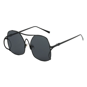 Women's irregular cat-eye sunglasses with metal double bridge and dark lenses