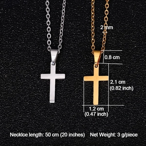 Collier pendentif croix classique en acier inoxydable or et argent avec dimensions