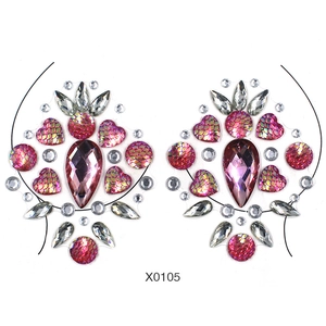 Pink crystal heart body gems and rhinestone chest tattoo stickers for women X0105