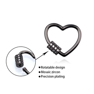 Fermoir coeur noir pour bijoux avec zircons sertis et conception rotative à 360 degrés