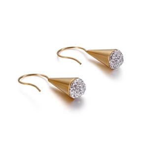 Stainless Steel Tapered Cone Dangle Earrings With Paved Rhinestones Fashion Jewelry For Women Simple Elegant