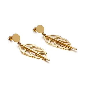 Minimalist Hollow Leaf Drop Earrings Stainless Steel Geometric Plant Statement Dangle Jewelry For Women