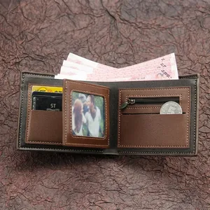 Men's vintage leather bifold wallet with multiple card slots and zip coin pocket