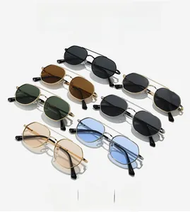 Detailed arrangement of aviator polarized sunglasses in various lens colors and metal frames
