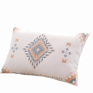 Ethnic geometric gauze cotton pillowcase with orange and blue diamond patterns