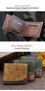 Detail view of bi-fold men's wallet showing multiple card slots and zipper pocket
