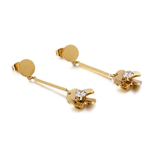 Edelstahl Windmühle Blume Hängeohrringe Für Frauen Elegante Zirkonia Lange Stange Anlaufbeständig Schmuck