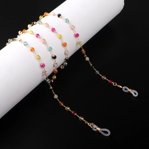 Chaîne de lunettes en perles de cristal colorées avec boucles en silicone doré