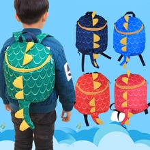 Cartoon dinosaur kids backpack available in green blue orange and pink color options