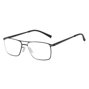 Classic black metal square frame reading glasses with double bridge and retro design