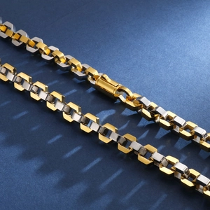 Hip hop style two-tone square link chain necklace with gold clasp for men