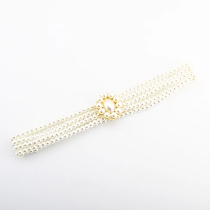Elastic four-row pearl belt with a golden flower buckle for women's fashion dresses