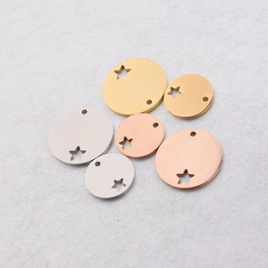 Polished stainless steel round pendants with hollow star in gold silver and rose gold