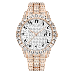 Luxury rose gold iced out watch for men with full diamond dial and date window