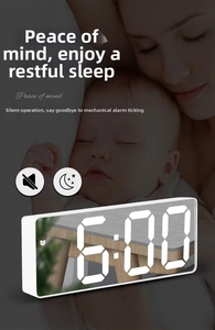 Silent digital mirror alarm clock with large LED display for quiet sleep environment