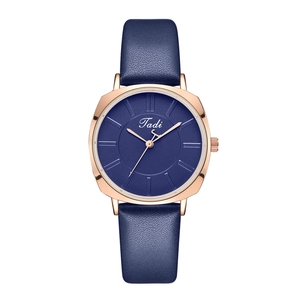Elegant women's ultra-thin fashion watch with navy leather strap and rose gold metal case